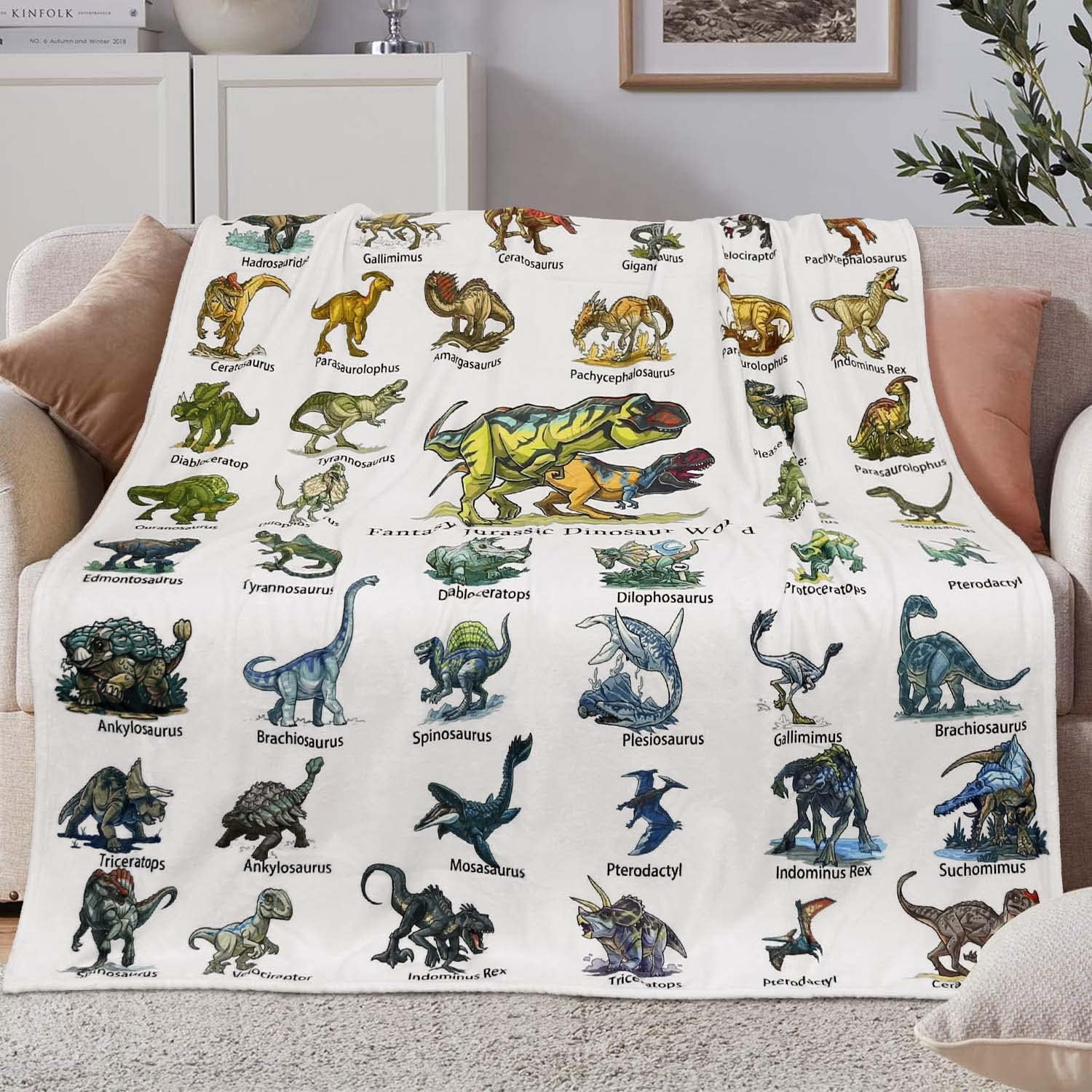 Dinosaur Blanket for Boys - Jurassic Dino Kids Teens Sofa Bed Plush Blanket, Soft Cozy Flannel Blanket Dinosaur Room Decor Gifts for Boys 50x60 Inches