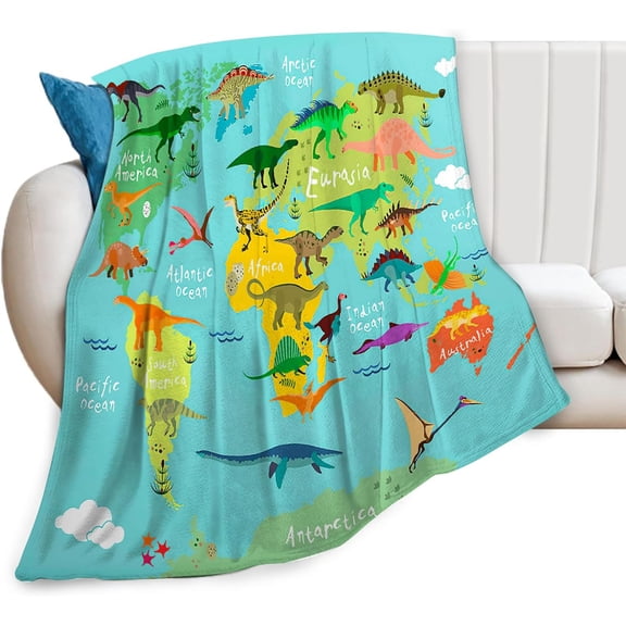 Dinosaur Blanket Dinosaur World Map Decor Throw Blanket Super Warm Soft Plush Lightweight Fleece Flannel Winter Blanket Gifts for Boys Girls Dino Lover Toddlers Baby Kids Women Couch Bedding 50"X60"