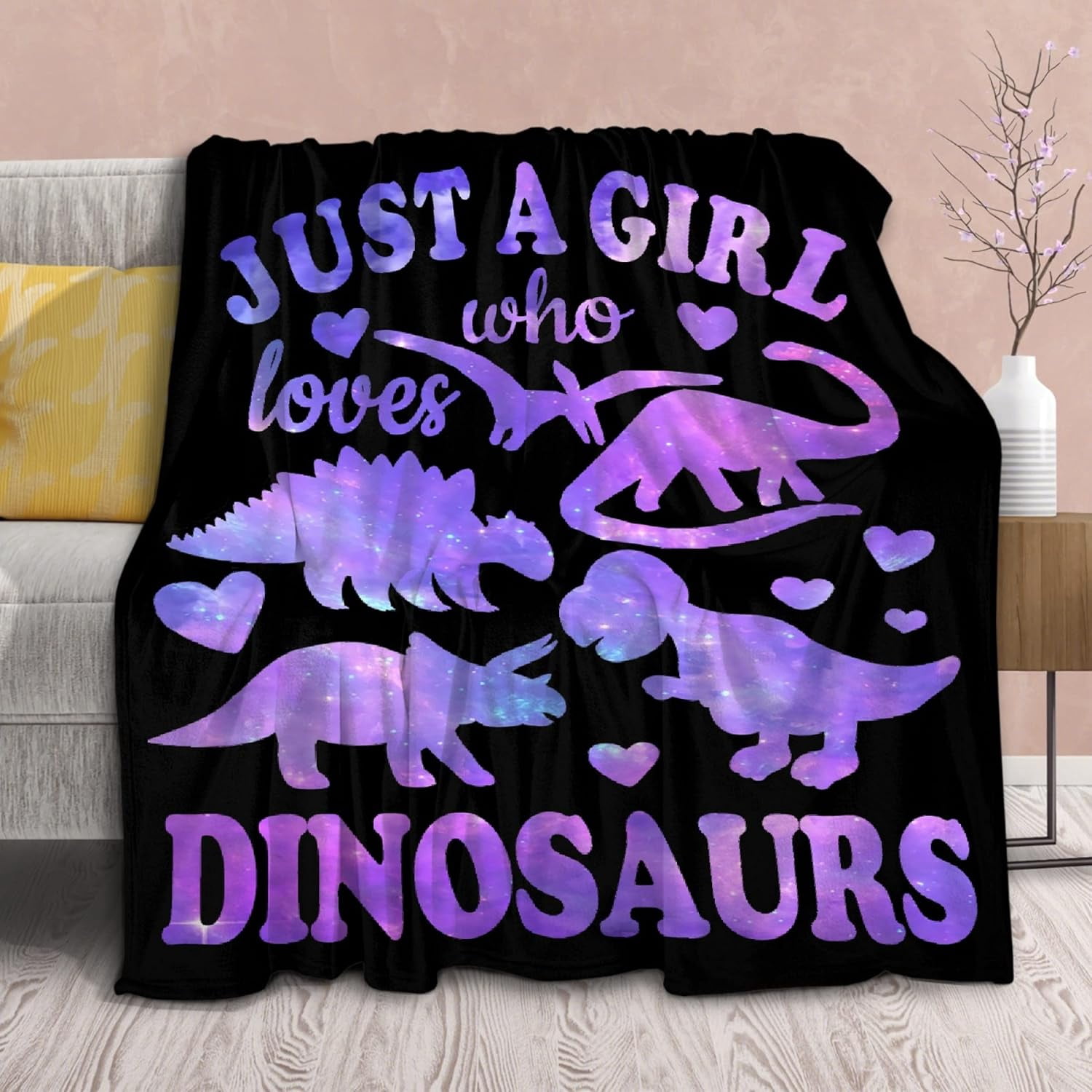 Dinosaur Blanket Gift for Women Kid Plush Just A Girl Who Loves Dinosaurs Soft Throw Dino Comfy Sheet Jurassic Animal Lovers Fans Gifts Lightweight Flannel Blankets for Couch Chair