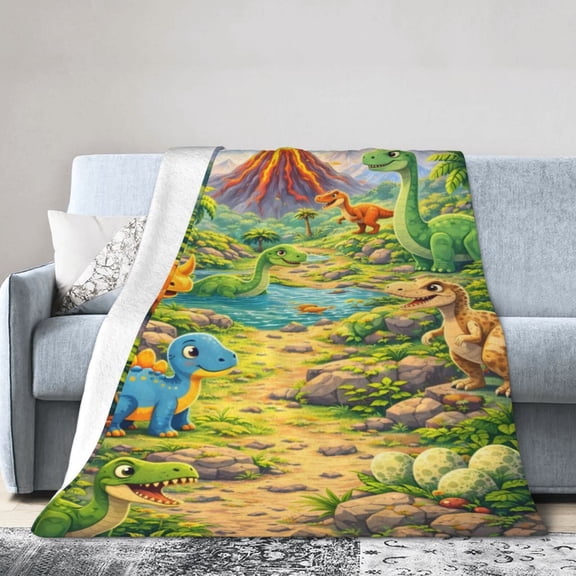 Dinosaur Blanket Gift for Throw Blanket Soft Home Decor with Cute Jungle Scene 50x40