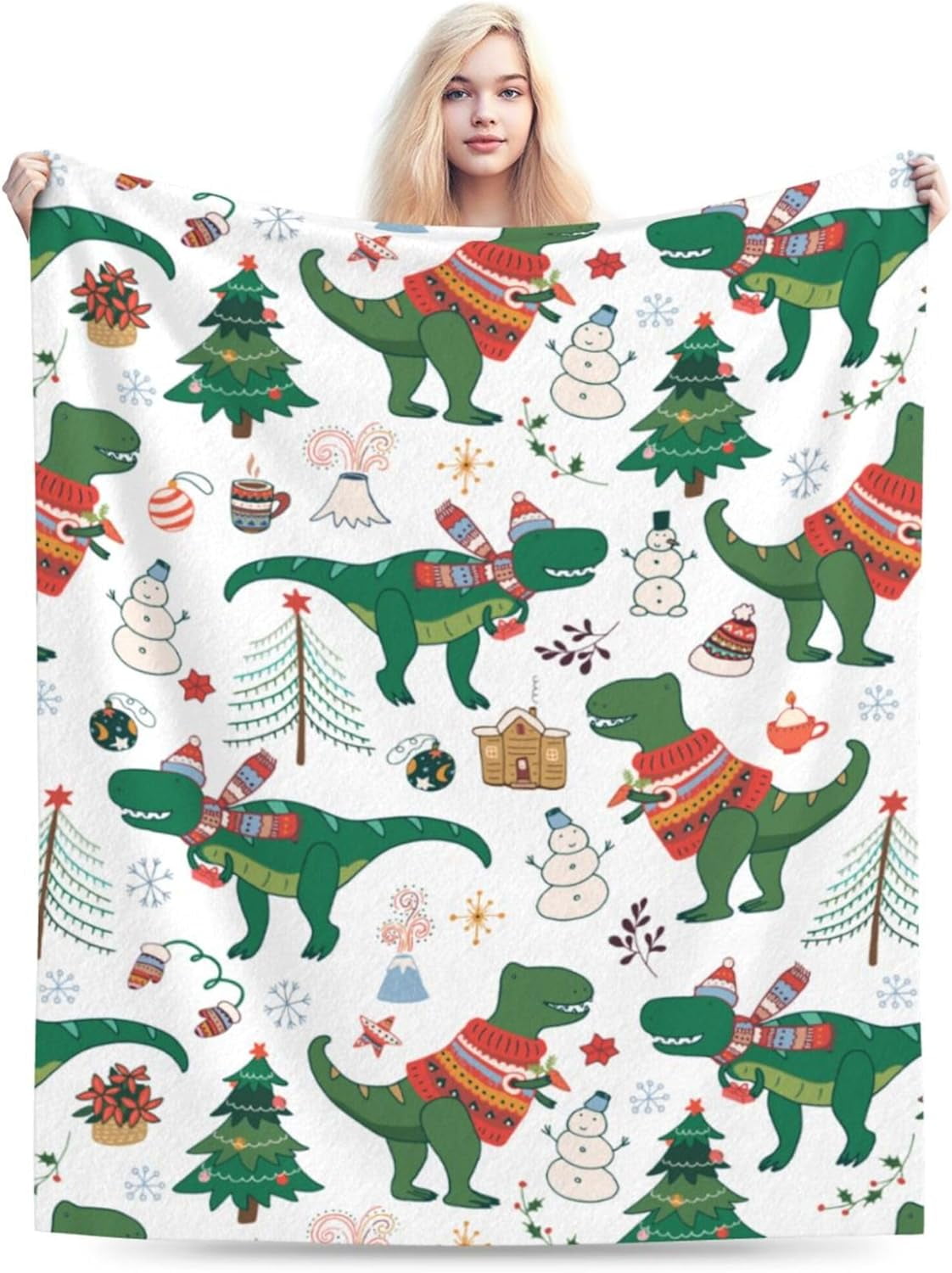 Dinosaur Blanket Gifts for Women Men Kids Cute Dino Blankets Soft Fuzzy Flannel Plush Throw for Couch Sofa Bed Home Decorative All Season 60"x80"
