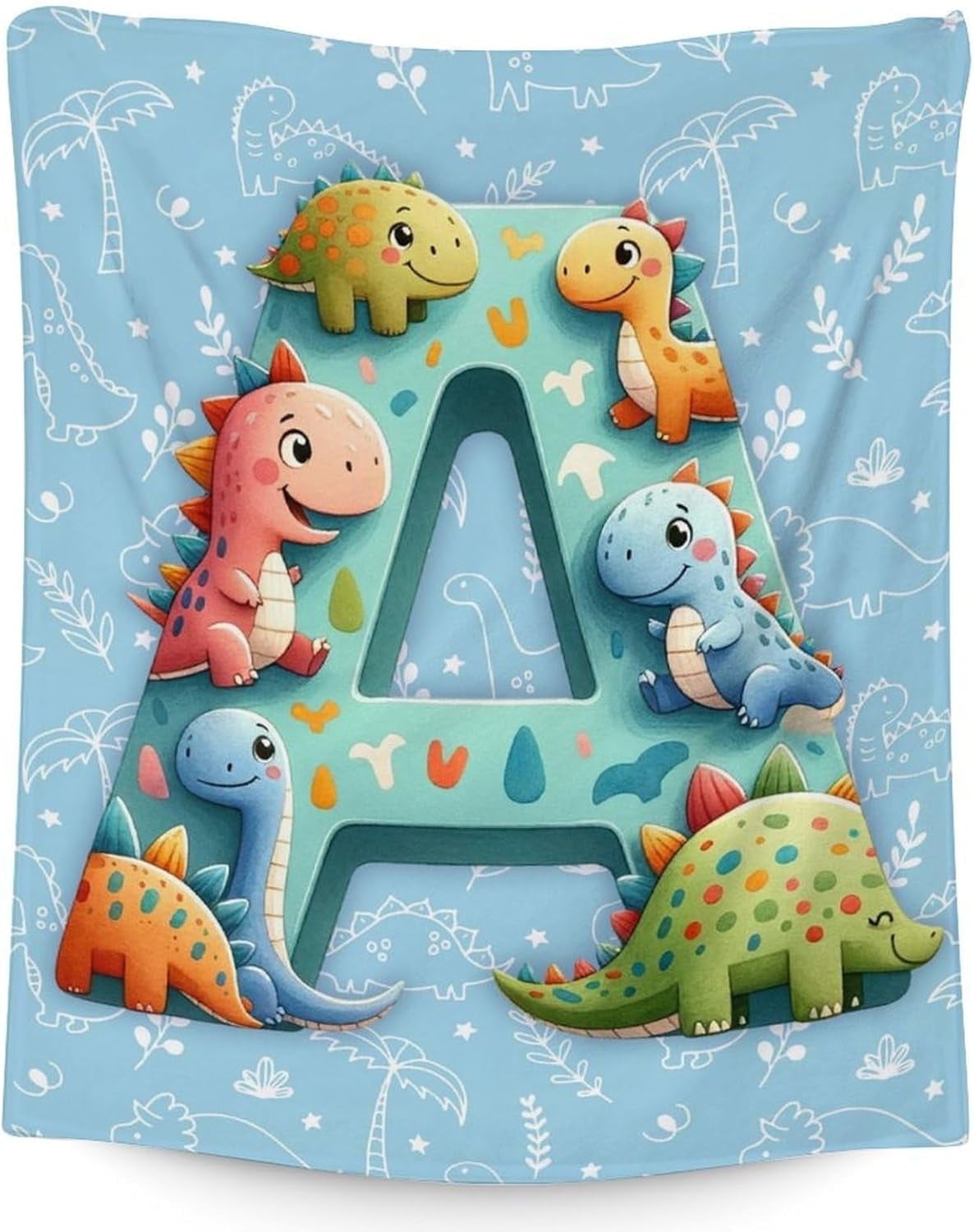 Dinosaur Blanket for Girls Boys, Custom Monogrammed Blanket, 50 x 40 Inches Soft Blanket for Dinosaur Lovers, Cozy Green Warm Flannel Throw Blanket Bed Sofa Room Decor, Camping, Travel