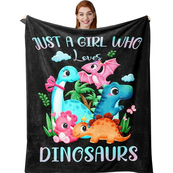 Dinosaur Blanket for Girls , Dinosaur Gifts for Girls, Just A Girl Who Loves Dinosaurs, Dinosaur Decorations, Birthday Gifts for Dinosaur Lovers, Dinosaurs for Girls, Dinosaur Gifts Dinosaurs