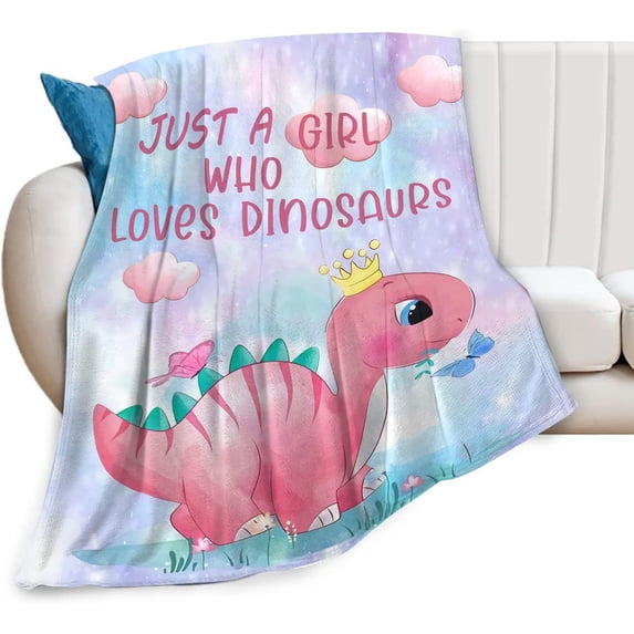 Dinosaur Blanket for Girls Women Gifts Just A Girl Who Loves Dinosaurs Throw Blanket for Kids Adults Ultra Soft Cozy Fleece Blanket for Couch Sofa \u200bBed 50"x60"