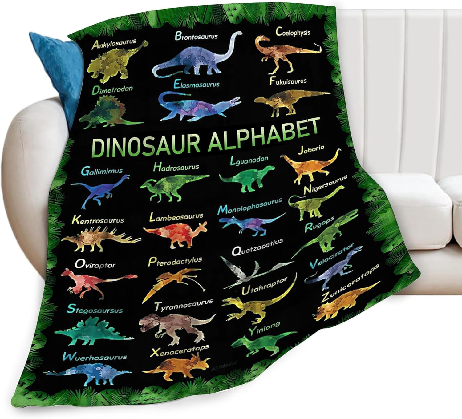 Dinosaur Blanket for Man Woman Dino Dinosaur Alphabet Blanket for Girls Boys Fleece Soft Cozy Warm Fuzzy Dinosaur Animals Decor Blanket Gifts for Kids Man Adults Couch Sofa Bed 80"X60"