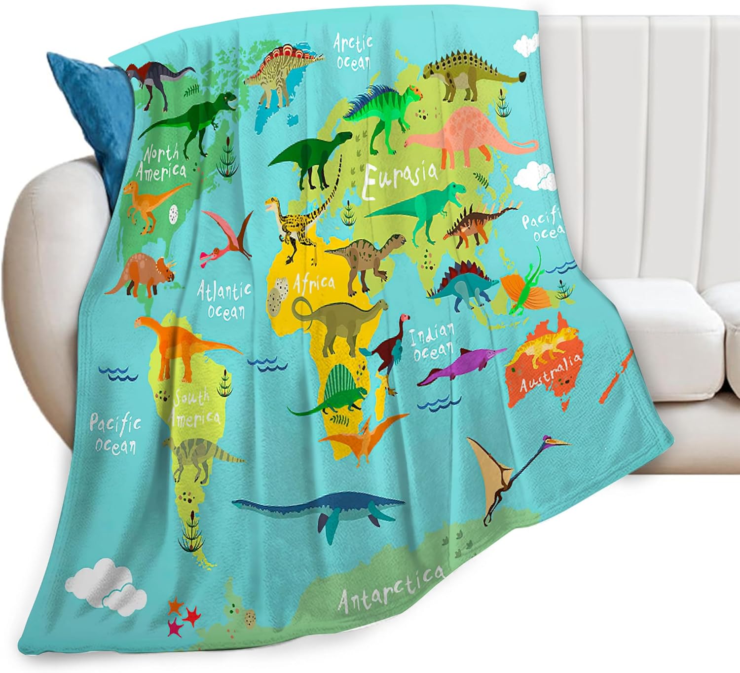 Dinosaur Blanket Dinosaur World Map Decor Throw Blanket Super Warm Soft ...