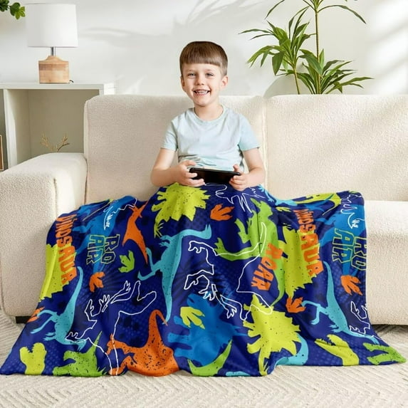Dinosaur Blanket for Boys Teens Kids Soft Fuzzy Flannel Animal Throw Blanket for Adults Plush Dinosaur Christmas Birthday Gifts,50"x60"