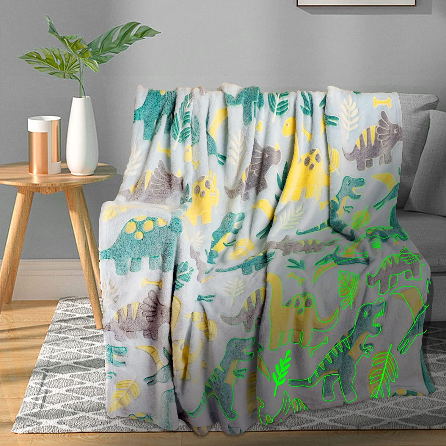 Dinosaur Blanket for Kids, Glow in Dark Blanket for Kids, Kids Throw