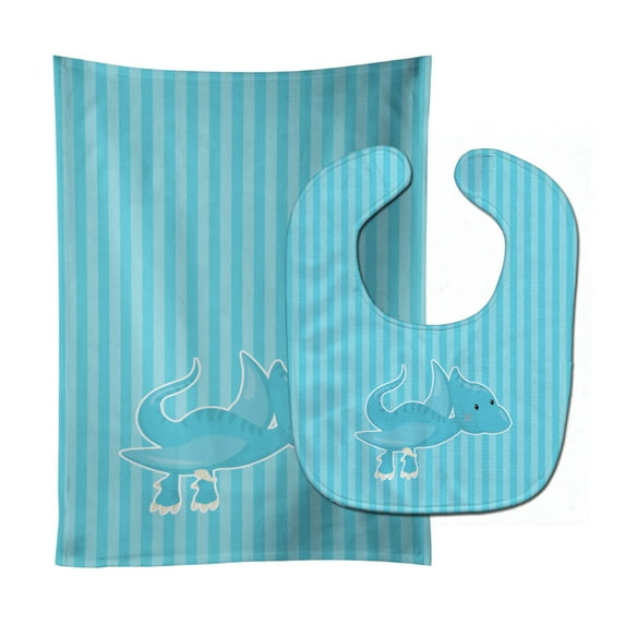 Dinosaur Blue 2 Baby Bib and Burp Cloth