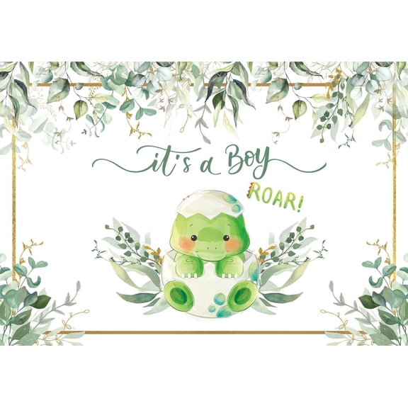 Dinosaur It's a Boy Baby Shower Backdrop Jungle Leaves Photography Background for 1st Birthday Newborn Party Decorations Cake Table Banner Photo Booth Props