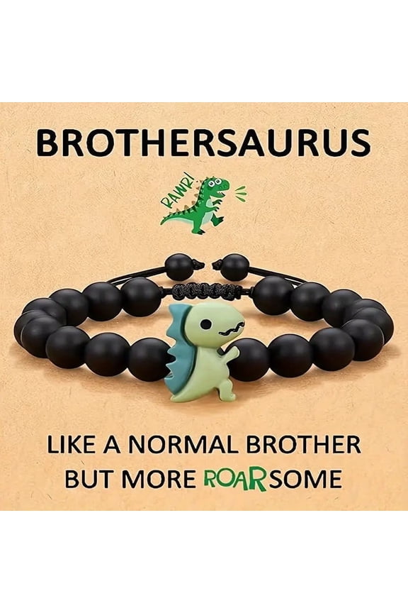 Dinosaur Bracelet - Adjustable Black Beaded Chain with Dinosaur Pendant, School Season/Christmas/Birthday Gift for Boys 5-12 years old (for son/grandson/nephew/brother)