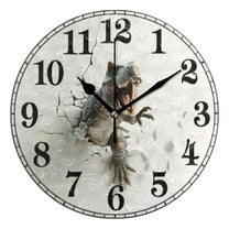 Dinosaur Breaking Wall Silent Wall Clock 10" Non-Ticking Battery Clock