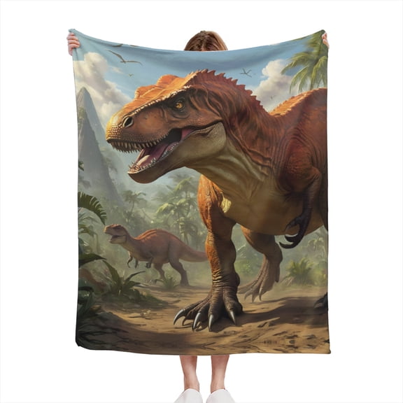 Dinosaur Brown T-rex Dino Smiling T Rex in a Forest Dinosaurs Design Lightweight 50x60 Throw Blanket for Sofas, Home Decor, Travel, Lounging
