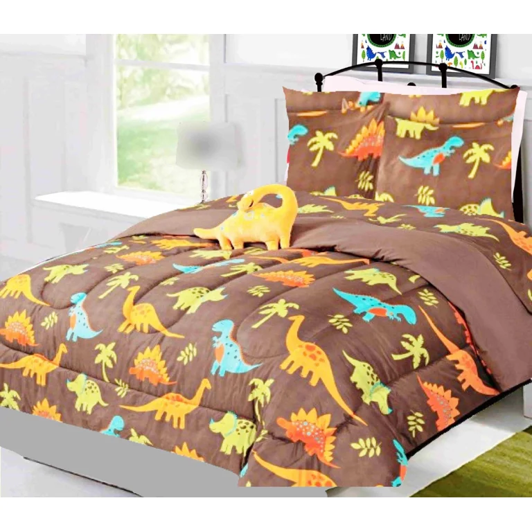 Dinosaur Brown Twin Bedding Set 6-Piece Plush Toy, Comforter