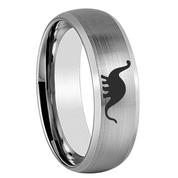 Dinosaur Brushed Gray Dome Tungsten Men Ring 10MM