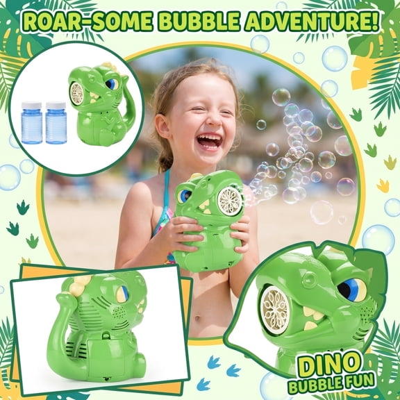 Dinosaur Bubble Blowing Machine, One-Button Automatic Bubble Maker with 100ml Bubble Solution, Portable Electric Bubble Blower for Outdoor Party Garden Activities (Green)