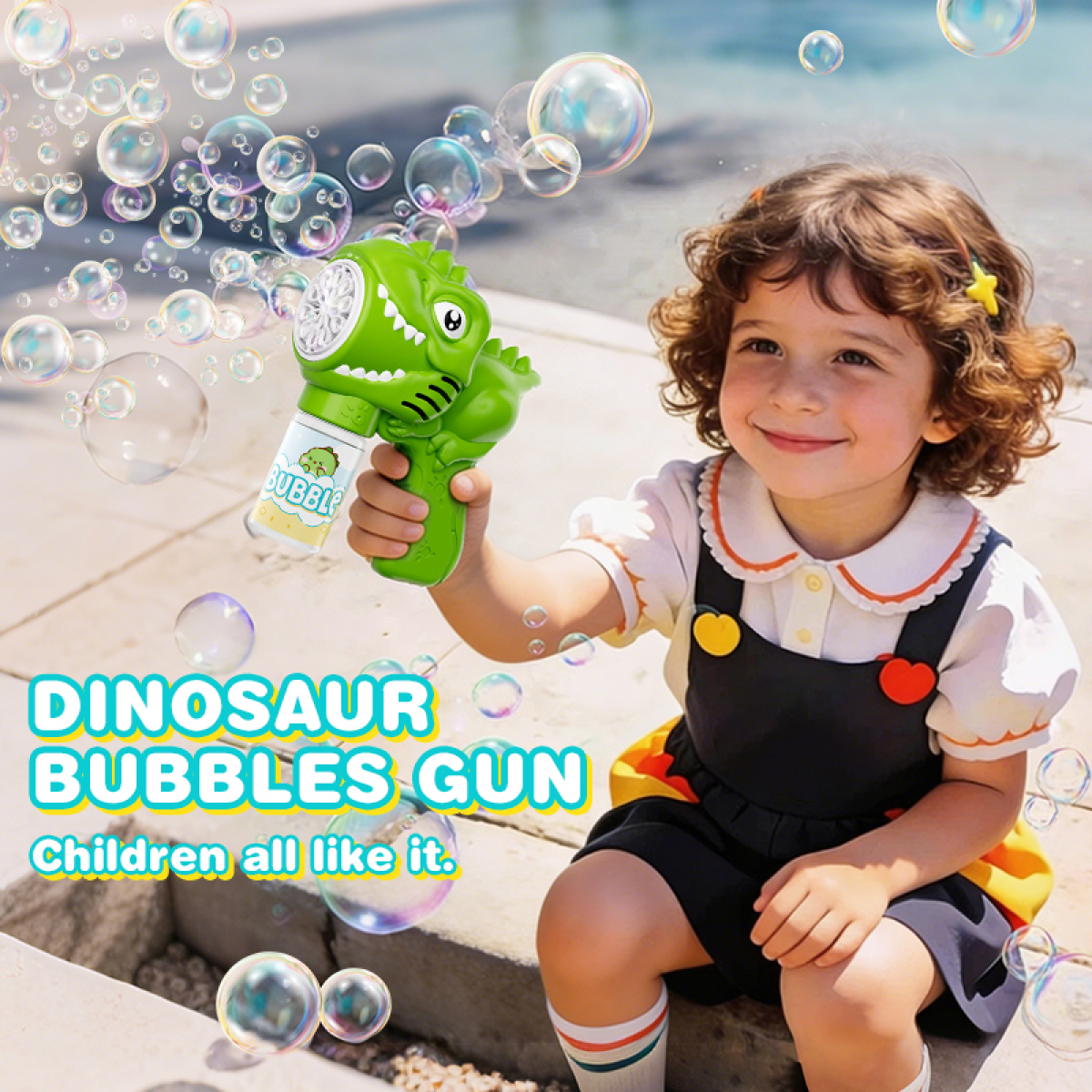 Dinosaur Bubbles Machine Handled Bubble Blower Maker with 6-Holes Automatic Bubbles for Kids Outdoor Play Party Gifts-Green