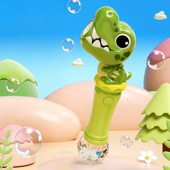 Dinosaur Bubbles Machine Toys Wand for Kids, 360° Automatic Rotating Bubble Maker for Boys & Girls Garden Yard Party Bubble Fun Outdoor Play-Green