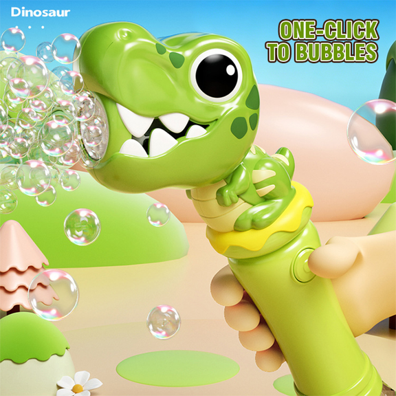 Dinosaur Bubbles Machine Toys Wand for Kids, 360° Automatic Rotating Bubble Maker for Boys & Girls Yard Outdoor Play-Green