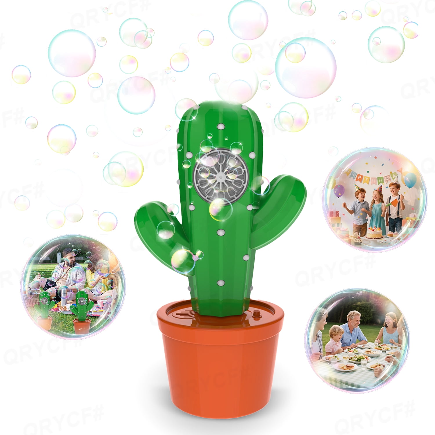 Cactus Electric Bubbles Machine for Kids, 10 Holes Portable Automatic Bubbles Maker with Lights for Boys Girls Tummy Time Toys Birthday Gifts
