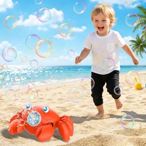 Crawling Crab Bubbles Machine for Kids, Portable Automatic Bubbles Maker Blowers with Music & Lights for Boys Girls Tummy Time Toys Birthday Gifts