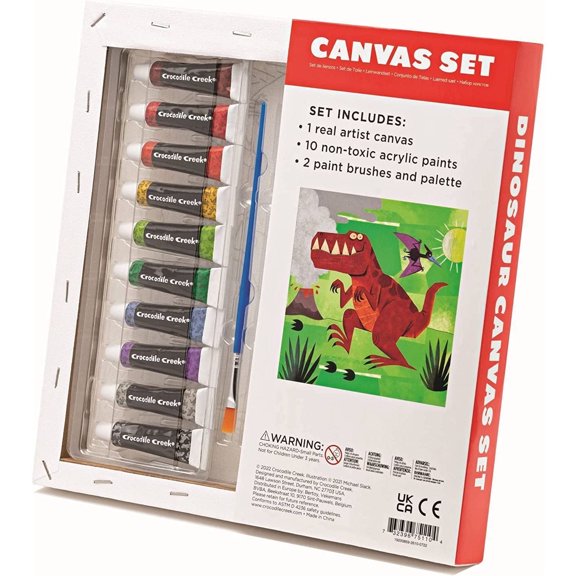 Crocodile Creek Dinosaur Canvas Art Set For Kids -Paints,Brushes &Canvas Kit