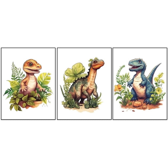 Dinosaur Canvas Wall Art Prints Posters, Printed on 300gsm Paper, Set of 3 Prints 8x10 inch Unframed