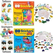 Dinosaur and Car Make a Sticker Scenes Gift Set with Matching Kids Stamp/Stampers & Temporary Tattoos. Boys & Girls Easter Basket & Stocking Stuffer Gift Set. Stickers for Kids