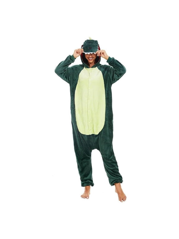 Dinosaur Cartoon Flannel Pajamas One Piece Fall Winter Homewear Sleepwear