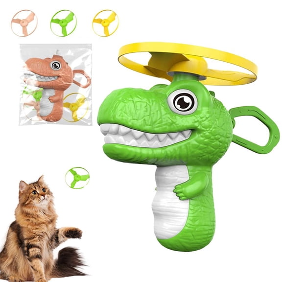 Dinosaur Cat UFO Toy Launcher with 3 Flying Discs, Interactive Feline Hunting Chasing Game, Battery-Free Kitten Fetch Toy, Indoor Outdoor Pet Exercise Set