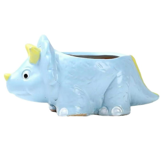 Dinosaur Ceramic Succulent Planter - 6 Inch Cute Cartoon Triceratops Flower Pot with Drainage, Indoor/Outdoor Desktop Bonsai Cactus Planter, Unique Home Office Decor Gift