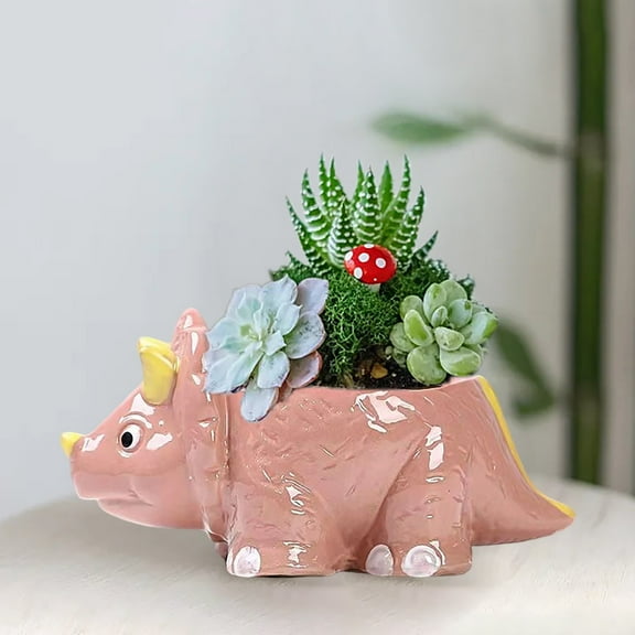 Dinosaur Ceramic Succulent Planter Desktop Flower Pot Window Cartoon Animal 5 Inch Indoor Outdoor Tabletop Bonsai Cactus Flower Pot Vase Holder Decorative Orga Home Decor