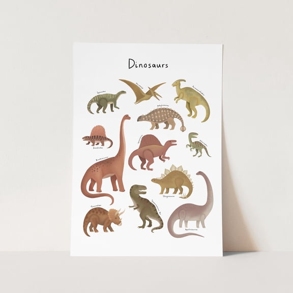 Dinosaur Chart Print, Dinosaur Wall Art, Unframed Paper Poster 24x36in