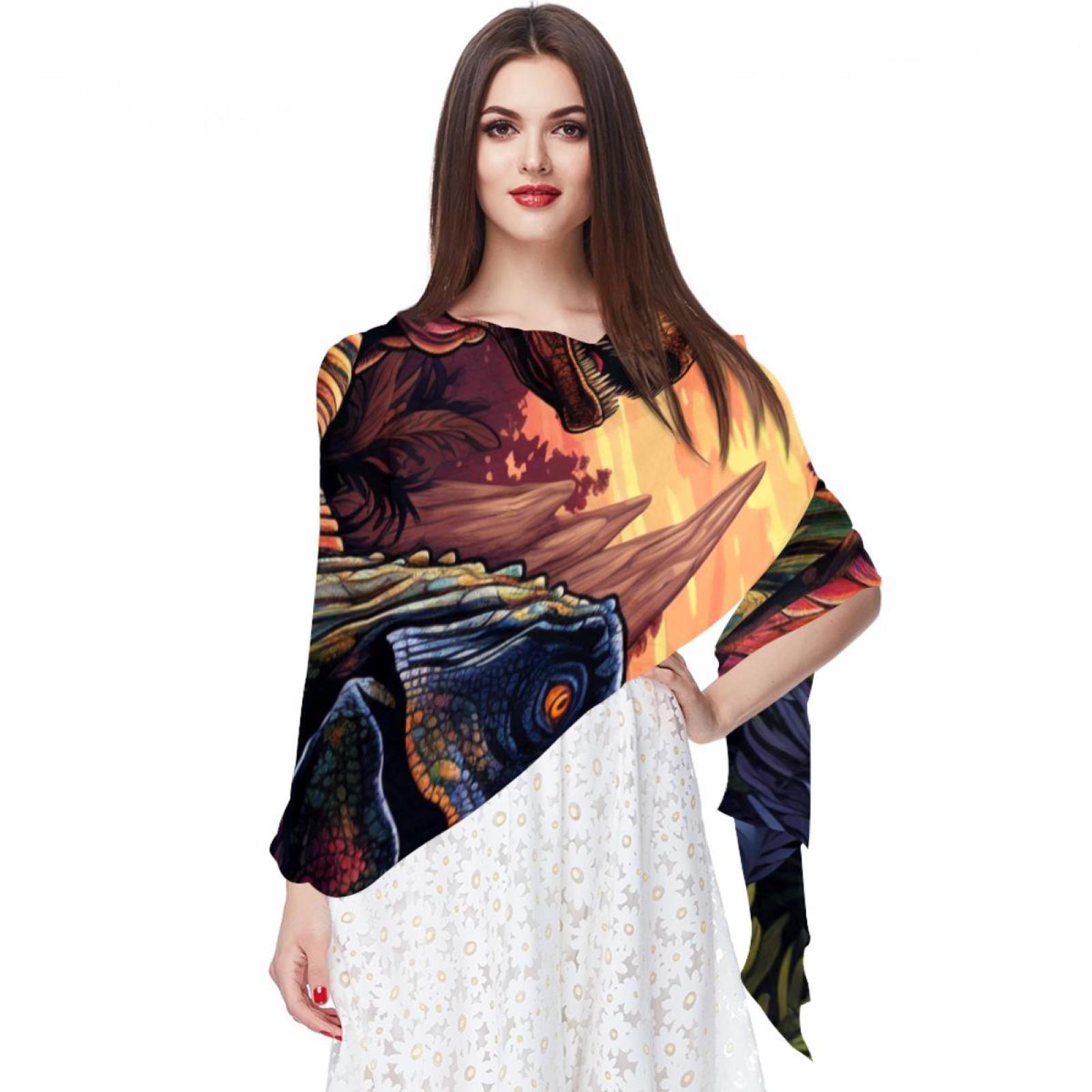 LONG SILK CRINKLE CHIFFON SCARF COSMIC ZOOLOGY