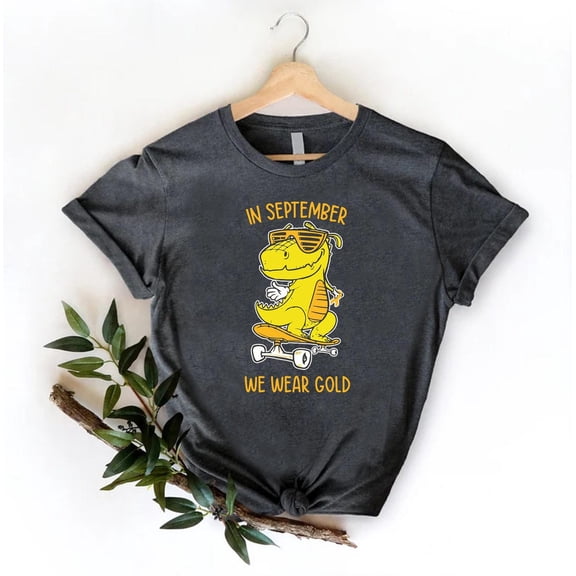 Dinosaur Childhood Cancer Awareness T-Shirt, Gold Ribbont, Cancer Support Gift Shirt, Pediatric Oncology Nurse Tee,In September We Wear Gold All Size S-5Xl