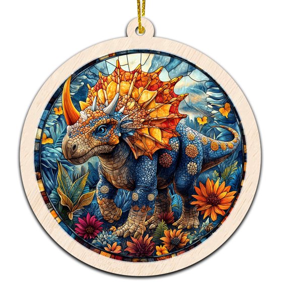 Dinosaur Christmas Ornament, Hanging Decor for Christmas Tree or Rearview Mirror, Gift for Men & Women, Family & Colleagues, Stained Glass Suncatcher Ornament, Dinosaur Ornament 2025