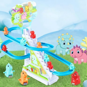 Dinosaur Climbing Toy, Dinosaur Electric Slide Climbing Toys for Automatic Stairs,Playful Dinosaur Race Game, Christmas Roller Climbing Toys with LED Light and Music