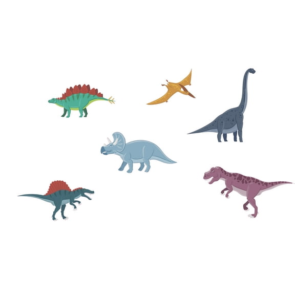 Dinosaur Collection Artwork Vinyl Wall Decal - T-rex, Long Neck, Triceratops and Pterodactyl Dinos from Jurassic Park for Kid's Room Wall Decoration 20" x 12"