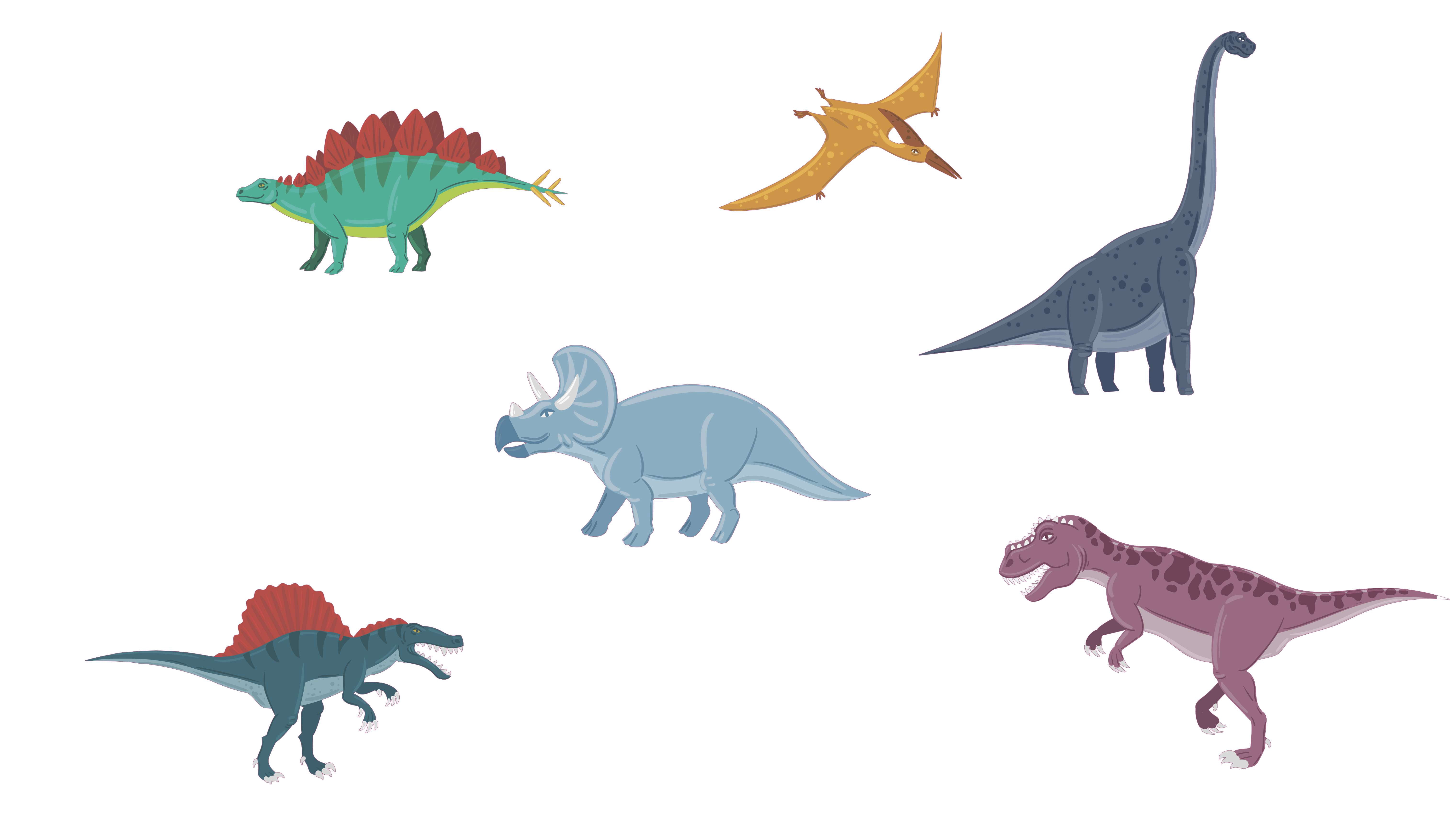Dinosaur Collection Artwork Vinyl Wall Decal - T-rex, Long Neck, Triceratops and Pterodactyl Dinos from Jurassic Park for Kid's Room Wall Decoration 36" x 22"