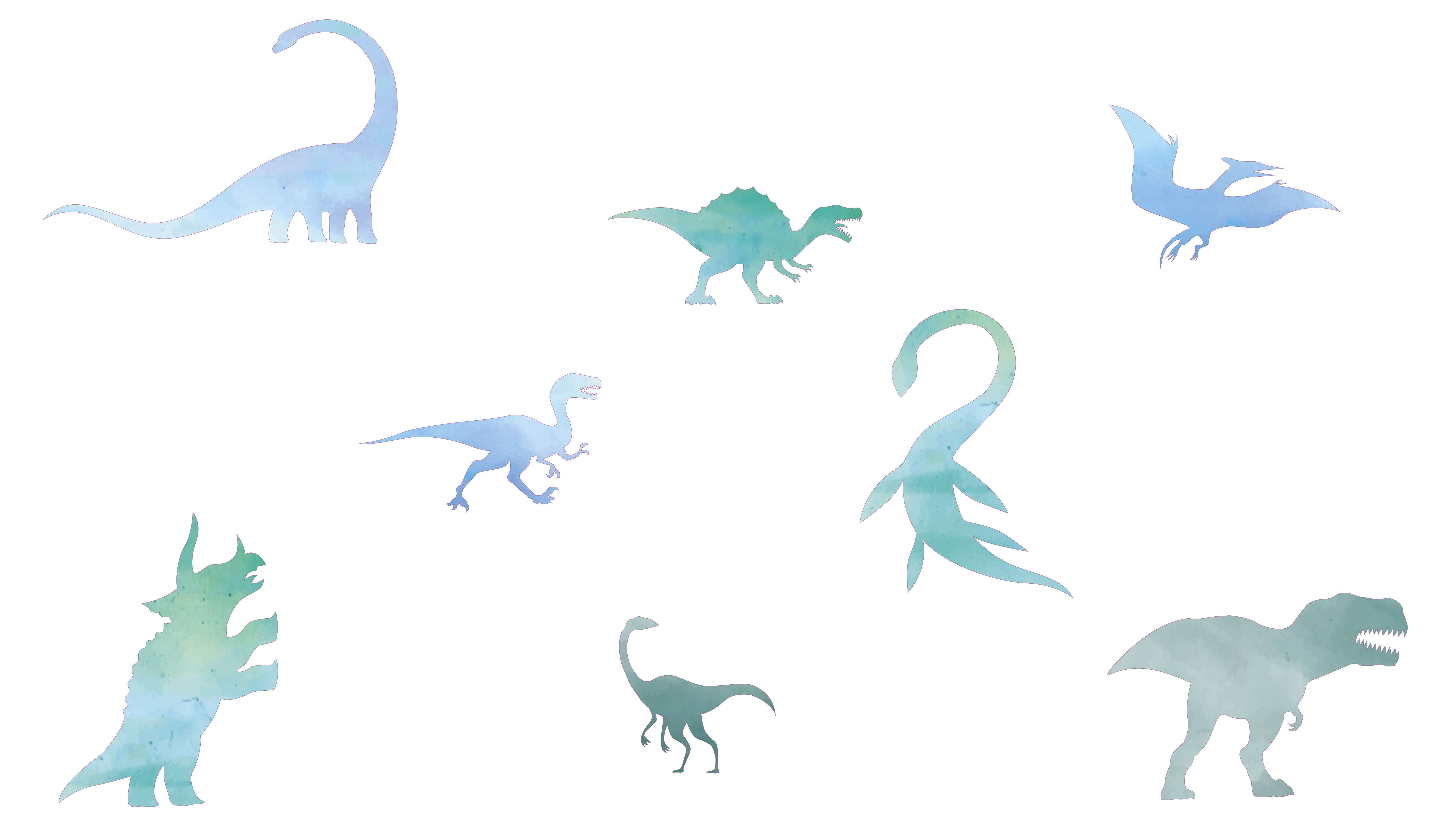 Dinosaur Collection Silhouette Artwork Vinyl Wall Decal - T-rex, Long Neck, Triceratops, Raptors and Pterodactyl Dinos from Jurassic Park for Kid's Room Wall Decoration 36" x 21"