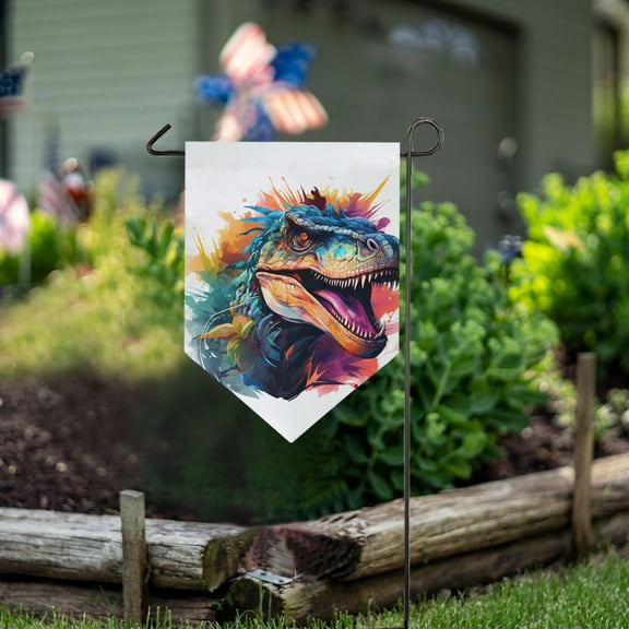 Dinosaur Colorful Garden Flag 18" x 12.5" Double Sided Yard Lawn Outdoor Decor Small Yard Flags