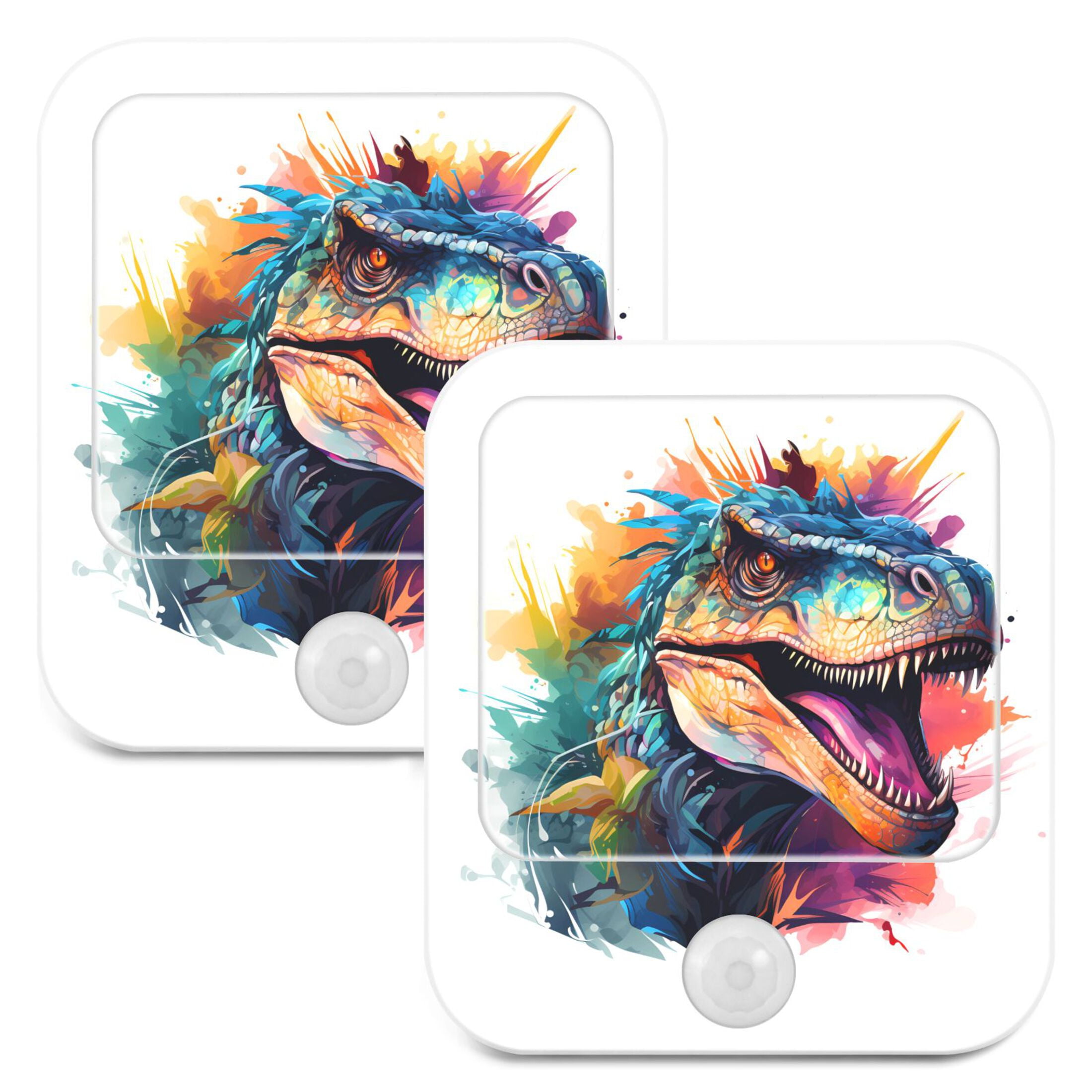 Dinosaur Colorful Night Lights Plug into Wall LED with Auto Light Sensor Warm Light for Kids Hallway Bedroom Living Room Kitchen Bathroom Set of 2