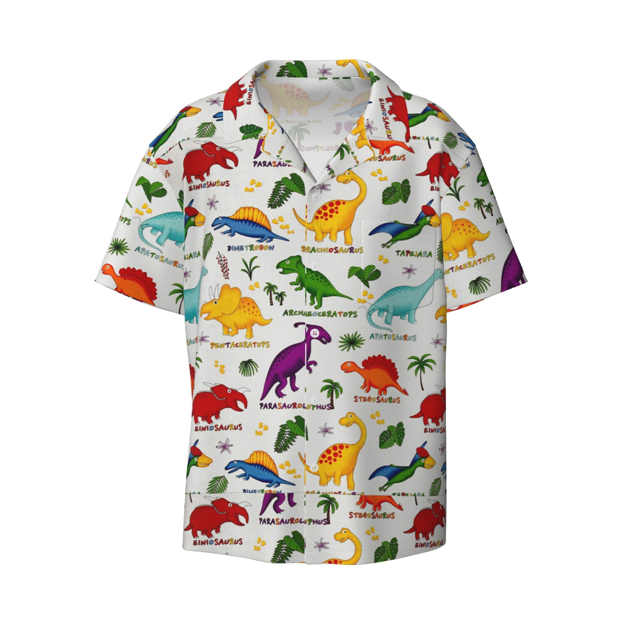 Dinosaur Colorful Zoo Shirts Button Down Casual Hawaiian Short Sleeve ...