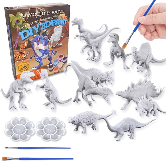Dinosaur Coloring Kit for Boys and Girls - 3D Dinosaur Toy Set for Coloring, Kids' Art DIY Painting Kit, Decorate Your Own Dinosaur Figurines!