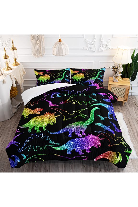 Dinosaur Comforter Cover Set Twin Size 3D Print Gradient Dinosaur Bedding Set Cartoon Dinosaur Duvet Cover Set Trippy Dinosaur Quilt Set 1 Sheet + 2 Pillowcases