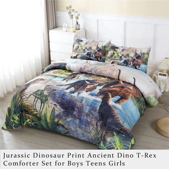 Dinosaur Comforter Set Queen Kids Bedding Set Lightweight Easy Care Bed Linen Set