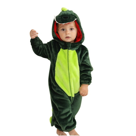 Dinosaur Costume Baby Boy Comfort Fleece Zipper Long Sleeve Hooded Jumpsuit Tail Infant Cute Plush Outfits, Army Green, 12 Months