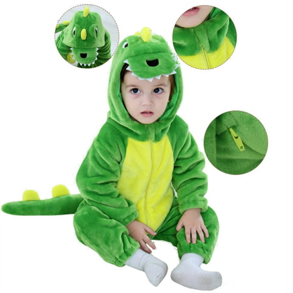 Dinosaur Costume Baby Boy Comfort Fleece Zipper Long Sleeve Hooded Jumpsuit Tail Infant Cute Plush Outfits, Green, 3-4 Years