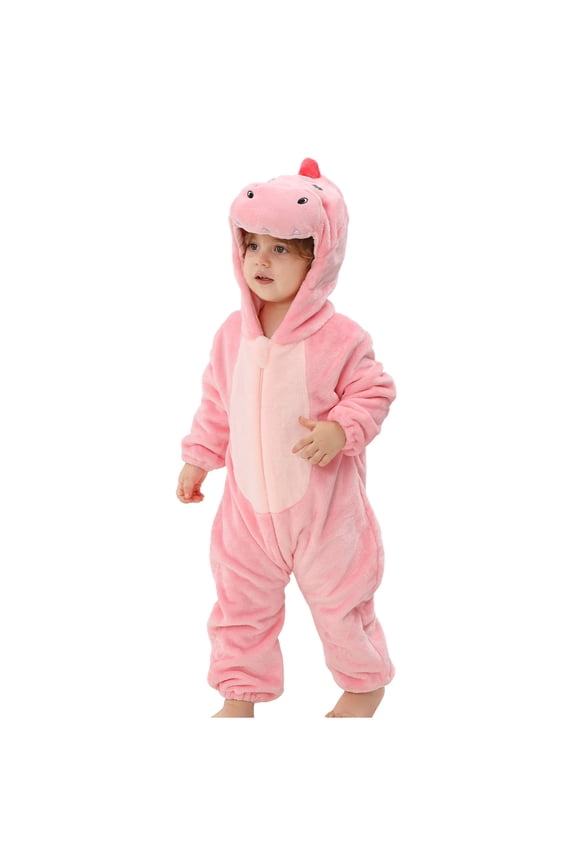 Dinosaur Costume Baby Boy Comfort Fleece Zipper Long Sleeve Hooded Jumpsuit Tail Infant Cute Plush Outfits, Pink, 2 Years