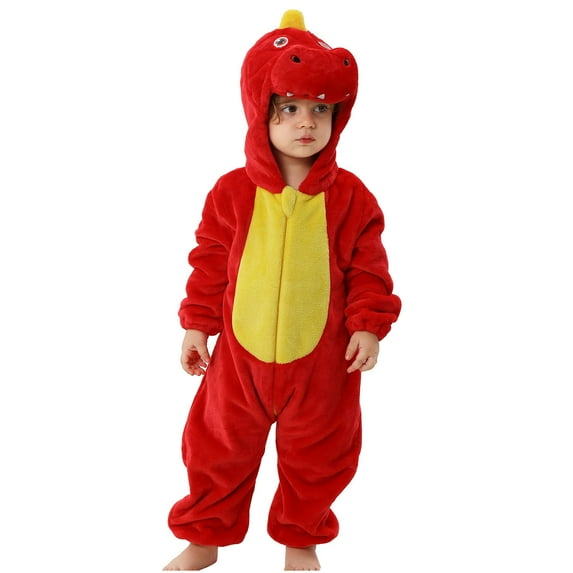 Dinosaur Costume Baby Boy Comfort Fleece Zipper Long Sleeve Hooded Jumpsuit Tail Infant Cute Plush Outfits, Red, 12 Months